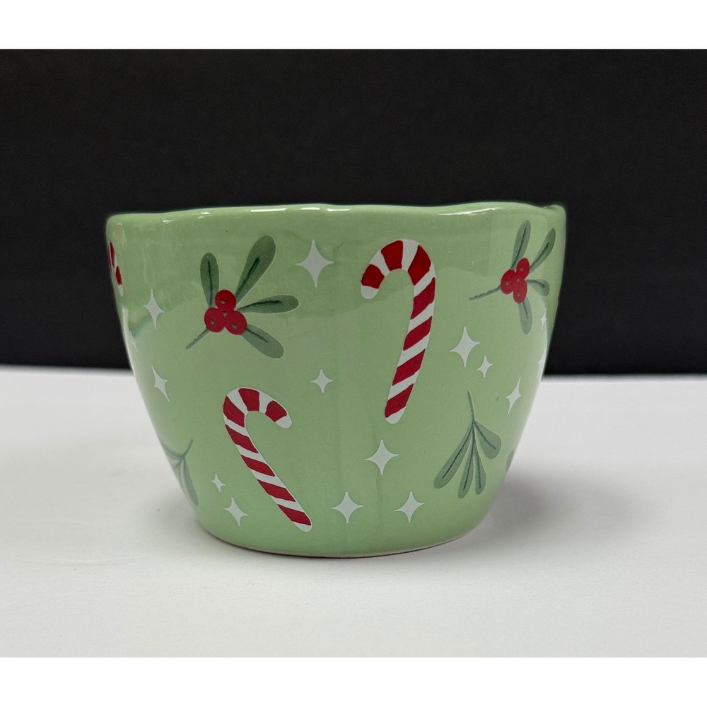 Sunday Morning Ceramics Christmas Mug Green Candy Cane Handle Mistletoe Holiday - Picture 4 of 6